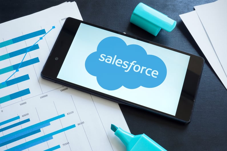 A image of the salesforce logo on a phone